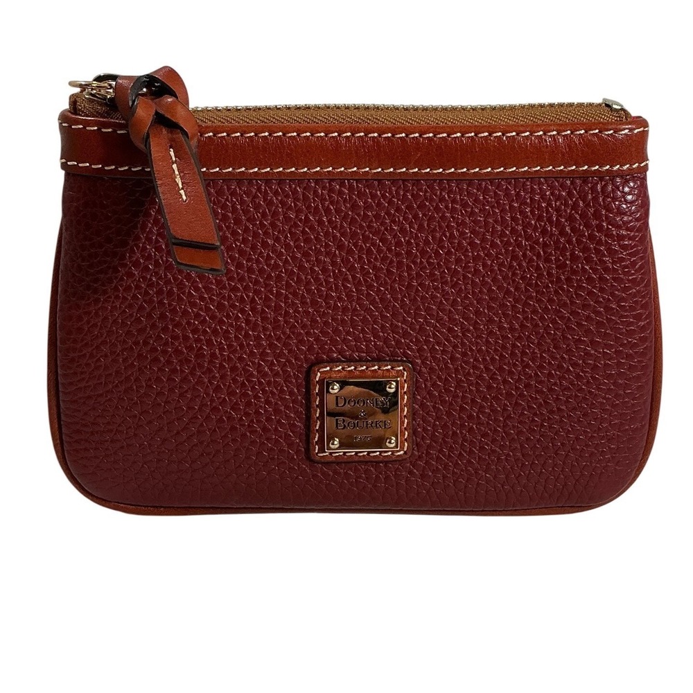 Dooney & Bourke Pebble Grain Leather Coin Case Wallet Cabernet Burgundy Tan Trim - Picture 1 of 10